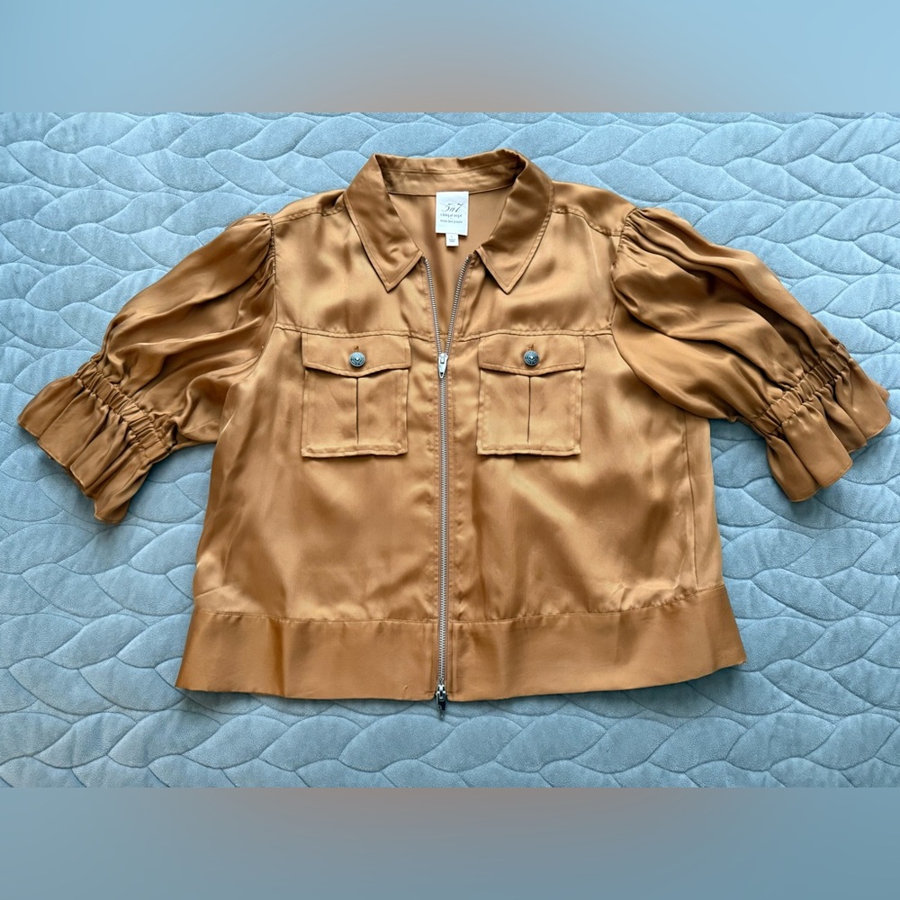 Cinq a Sep Holly Short-Sleeve Sateen Jacket, Large